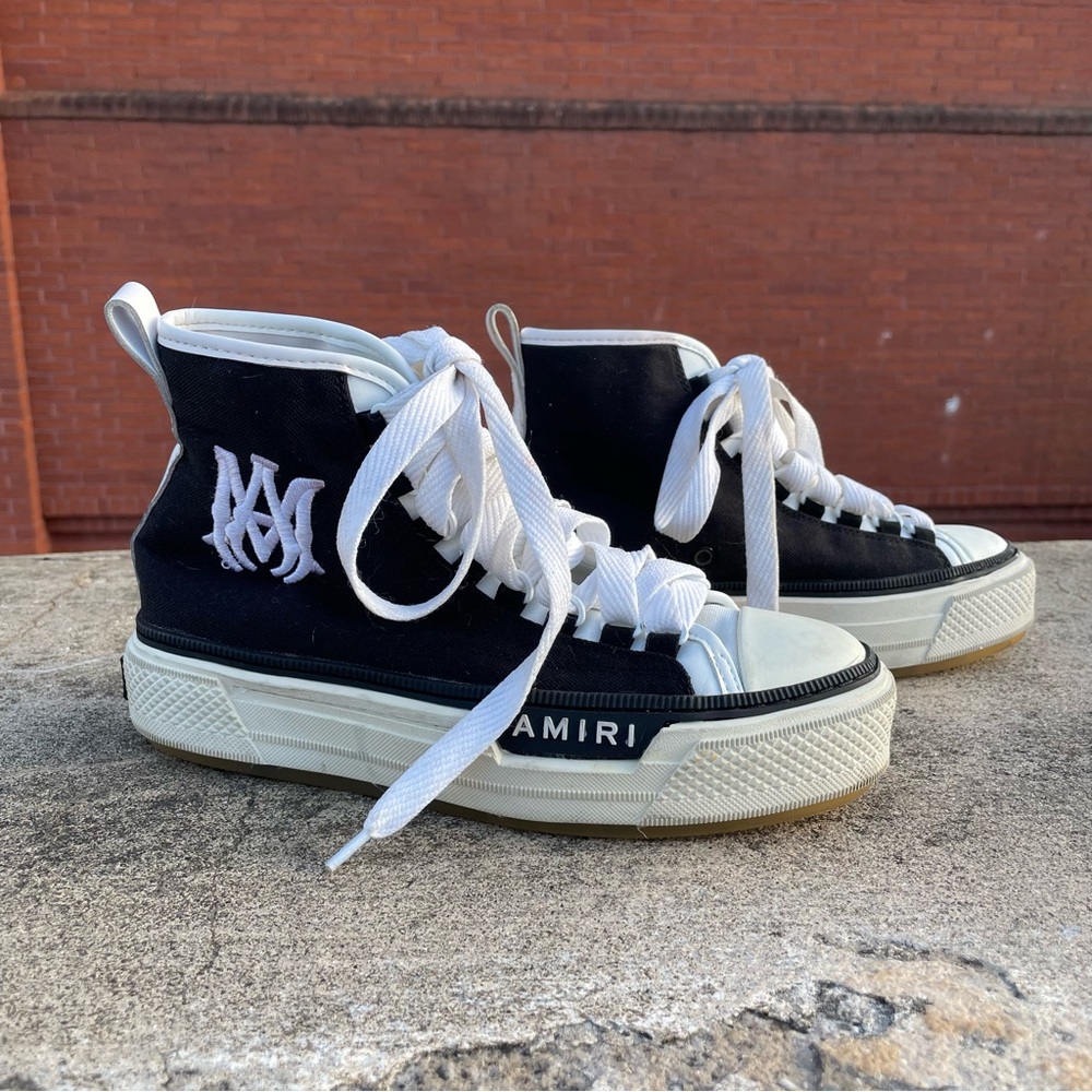 AMIRI MA Mens Black and White Canvas High-Top Sneakers UK 39 US 6 Embroidered